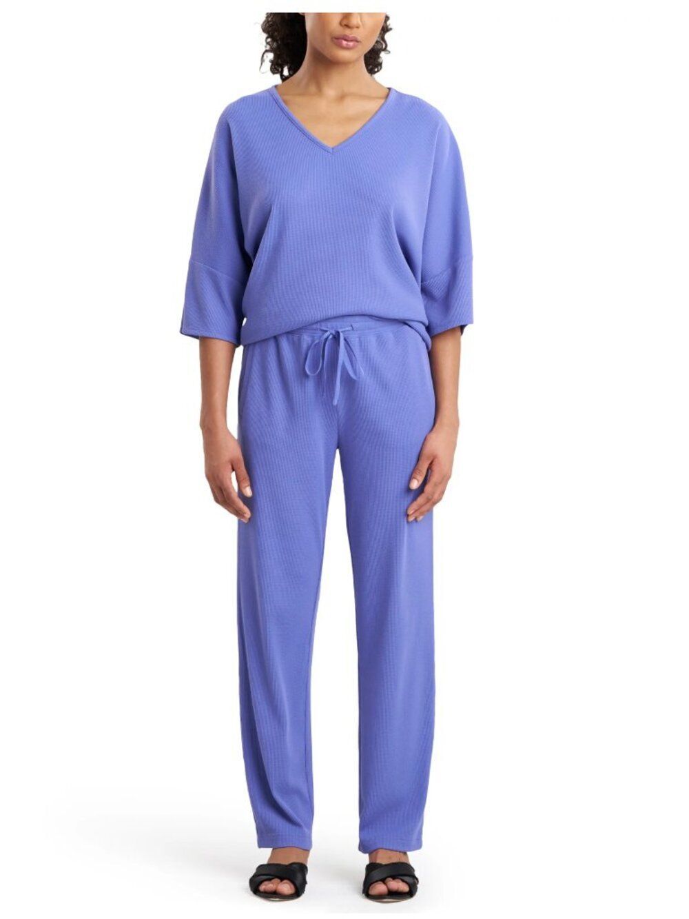 N NATORI Tranquility Waffle Lounge Set Size XL NWT V Neck Top & Pants Blue